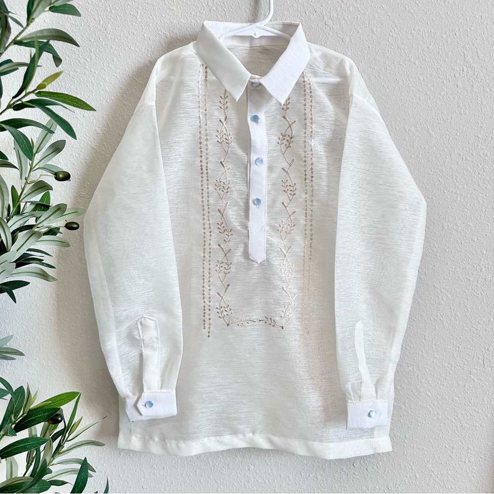 Boys' White Embroidered Dress Shirt - Classic Collar